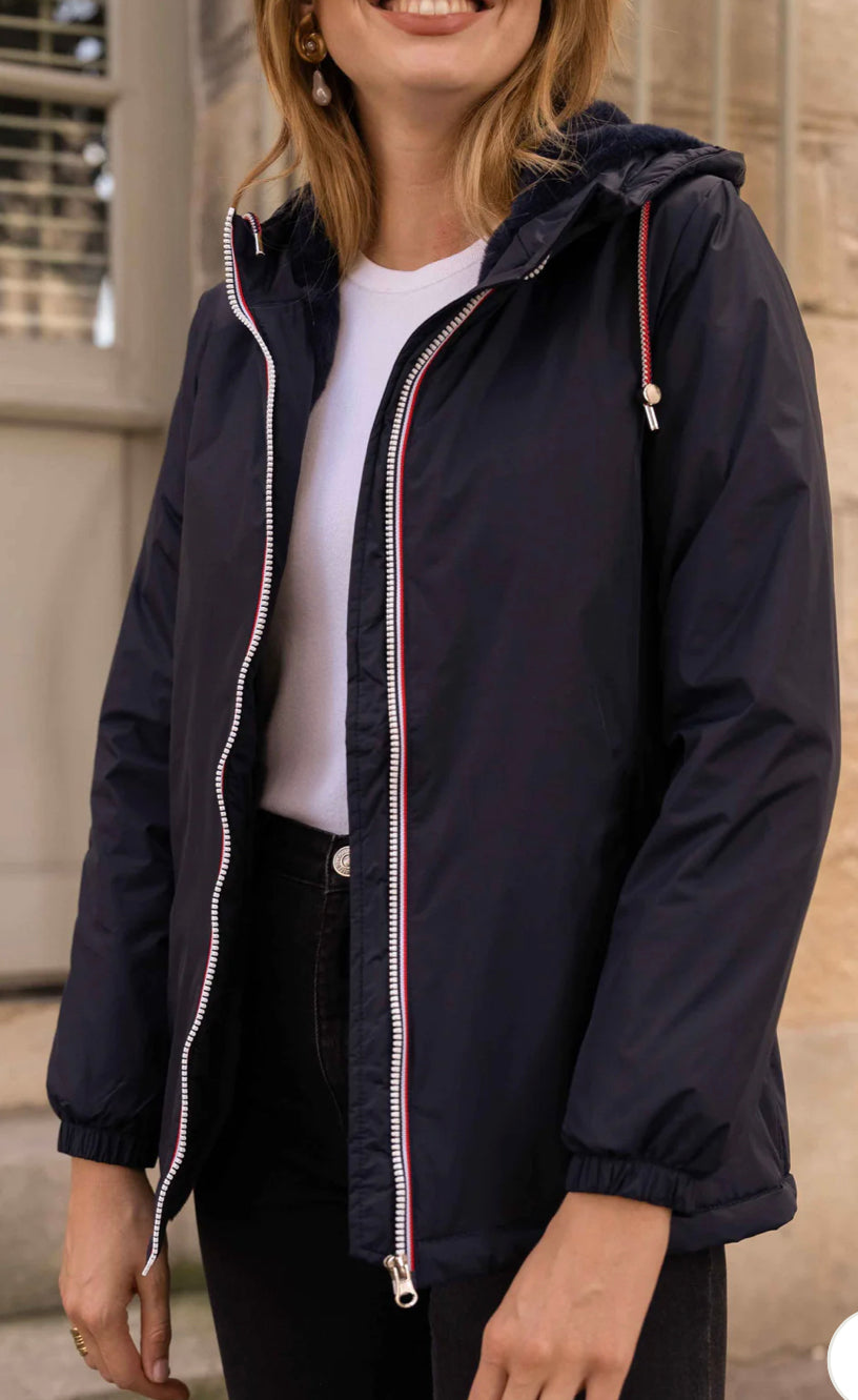 LAURA JO - Parka Imperméable THELMA MI-LONG fourré - Bleu marine