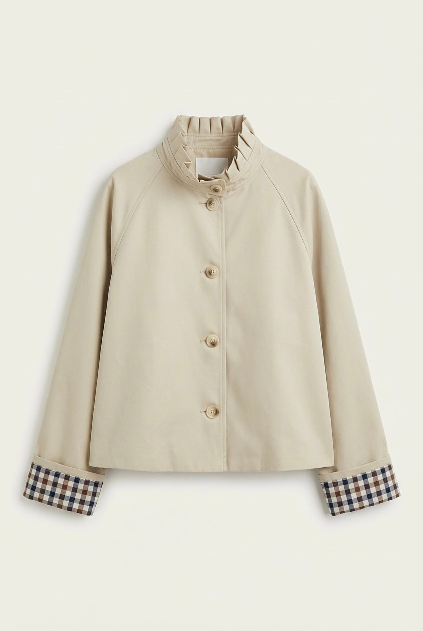 Veste Trench col victorien, revers carreaux - VICKY Beige