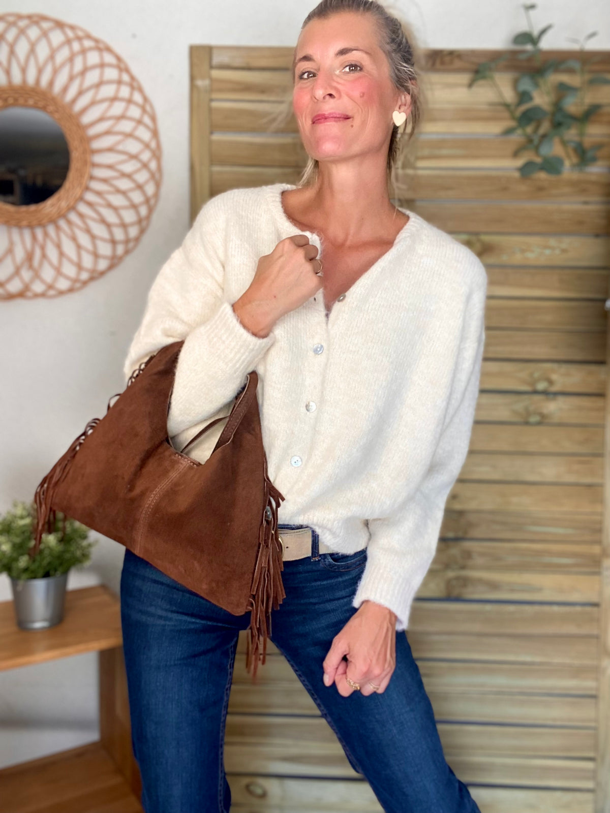 Gilet en maille SYDNEY - Crème chiné
