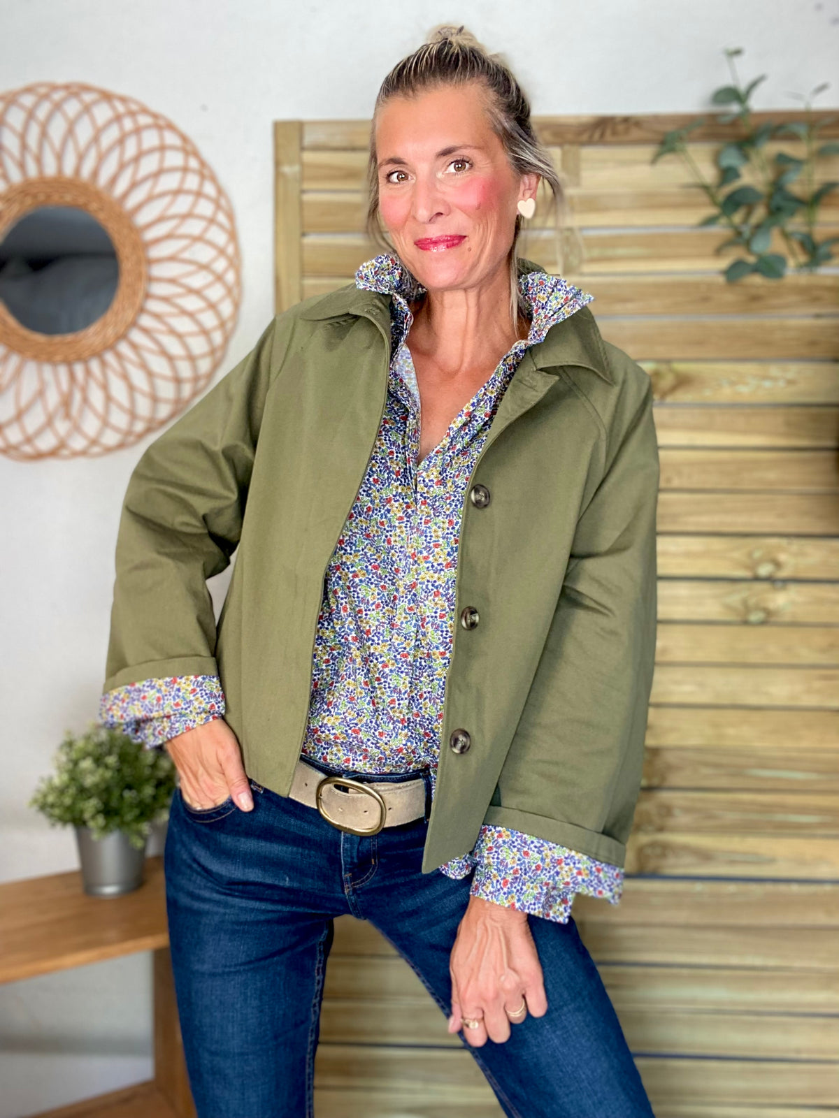 Veste Trench en coton kaki avec Liberty - MAHAUT - LILI et LALA
