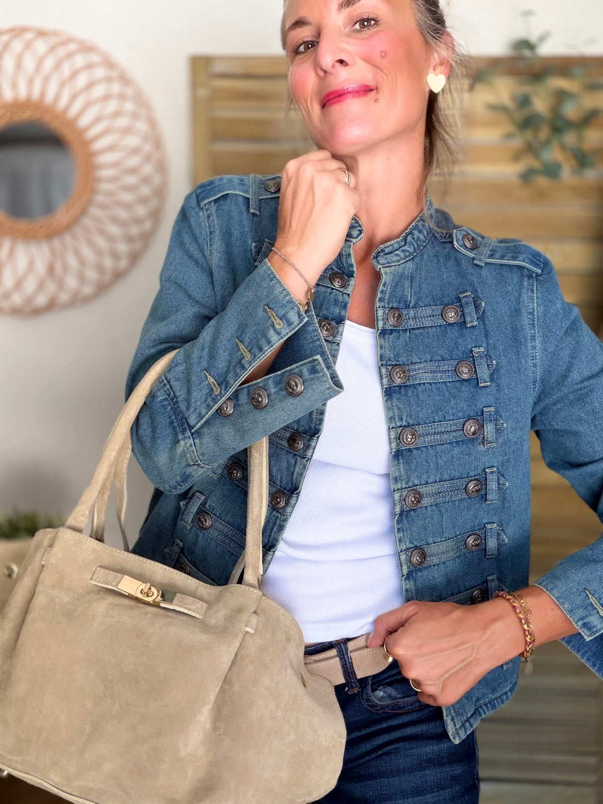 Veste officier courte en jean NAPOLÉON - Bleu Jean • DÉSTOCKAGE