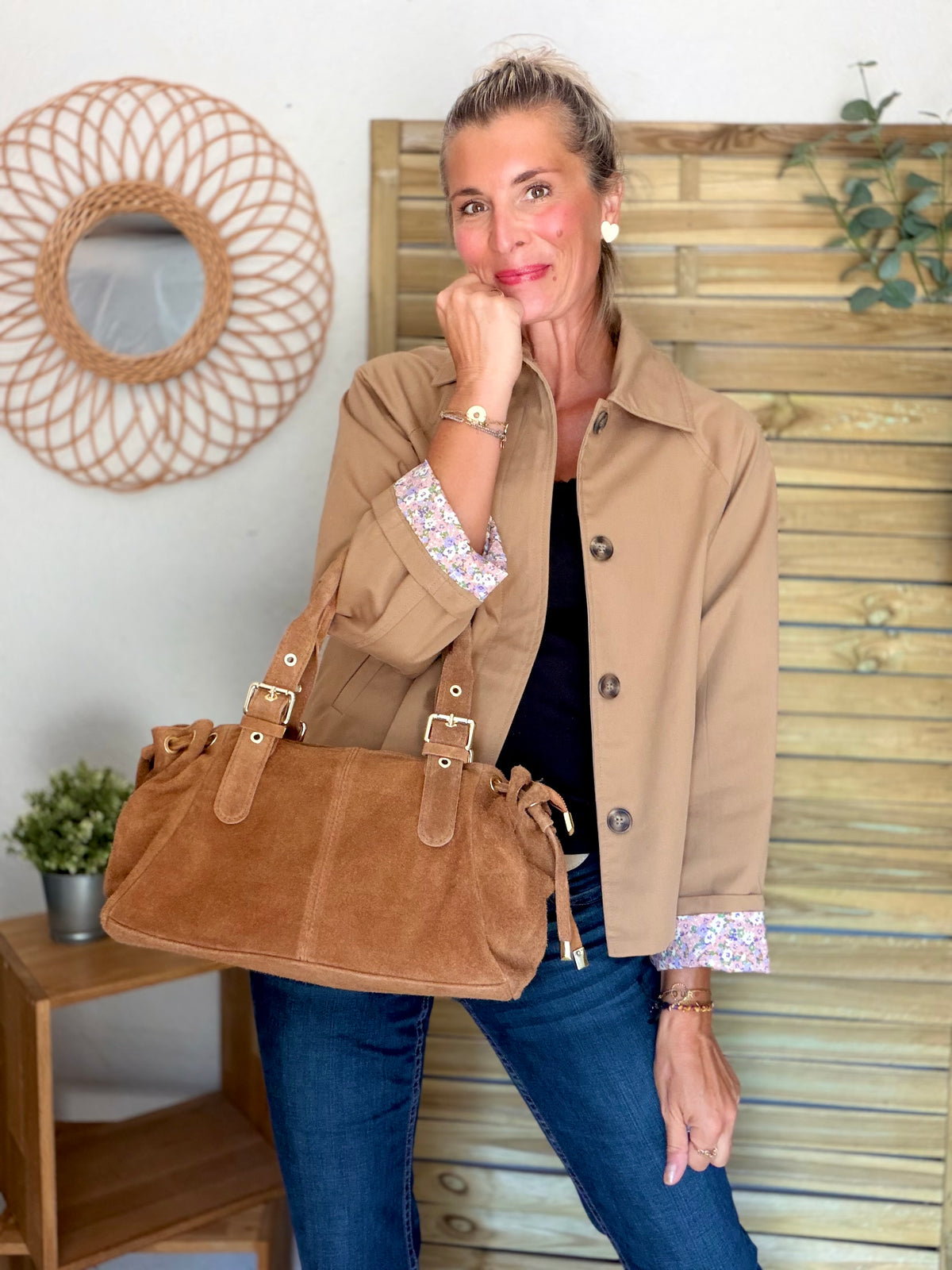 Sac à main en cuir daim GERY - Camel