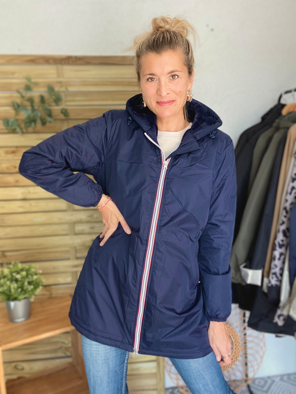 LAURA JO - Parka Imperméable LOUISE LONG fourré - Bleu Marine • DÉSTOCKAGE Taille S