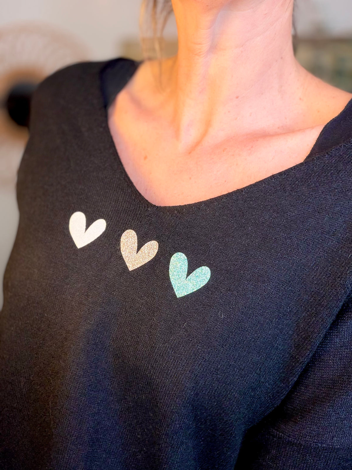 Pull fin 3 cœurs 💛 BERTILLE - Noir - FIN DE SÉRIE