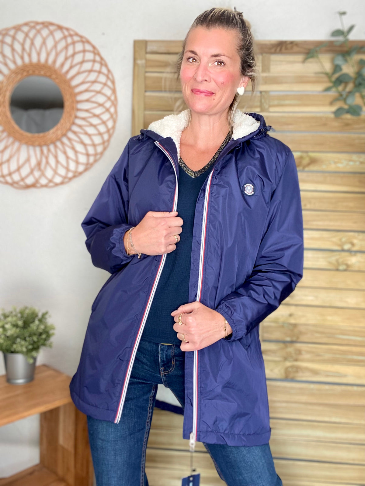 Parka Imperméable moumoute sherpa unisexe JEAN.NE - LE PETIT BRETON - Bleu Marine (Taille très grand) - FIN DE SÉRIE