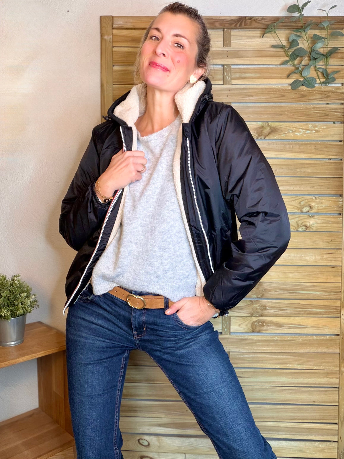LAURA JO - Parka Imperméable LOUISE COURT sherpa - Noir - LAURA JO • DESTOCKAGE sur Taille L