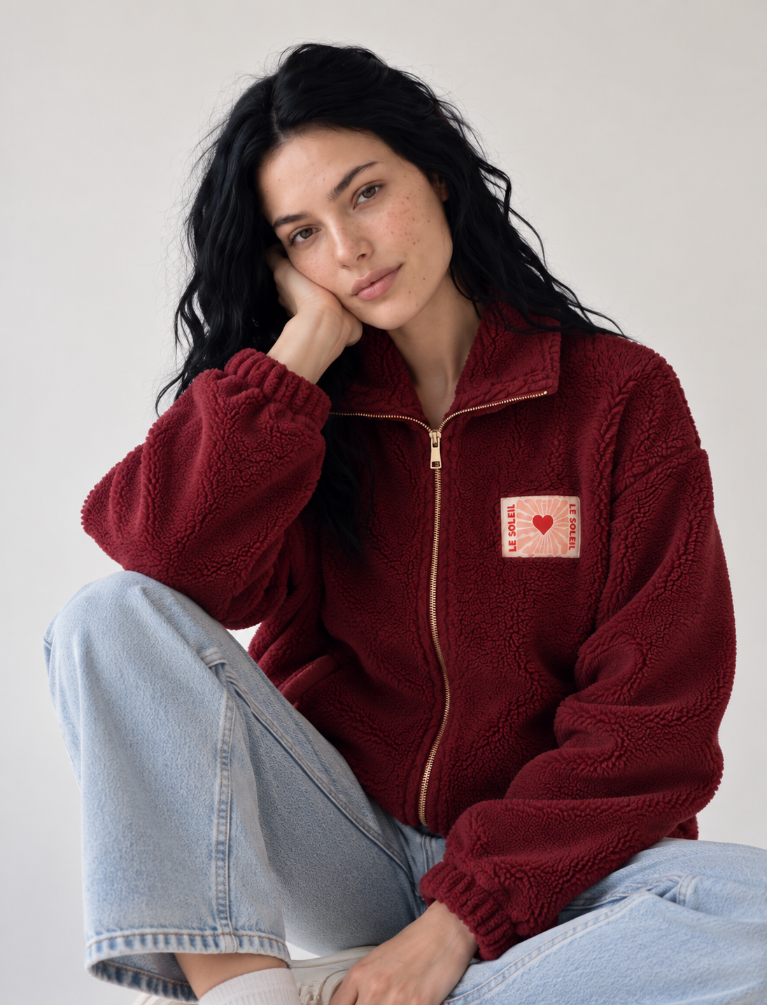 ⚡️ARRIVAGE • Veste teddy Sherpa zippée « Soleil » DORO Bordeaux