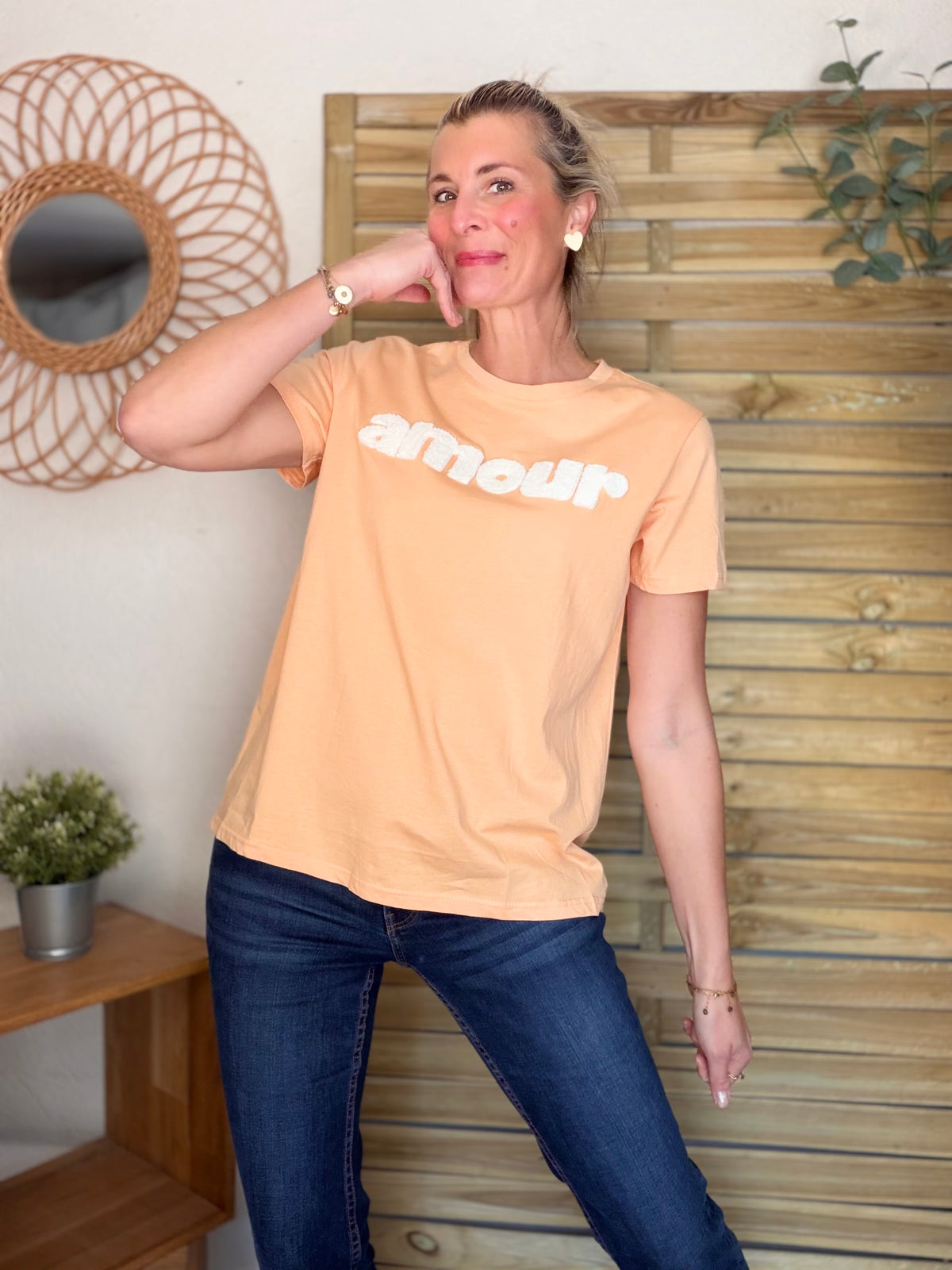 Tee shirt amour MAÏA Saumon - FIN DE SÉRIE