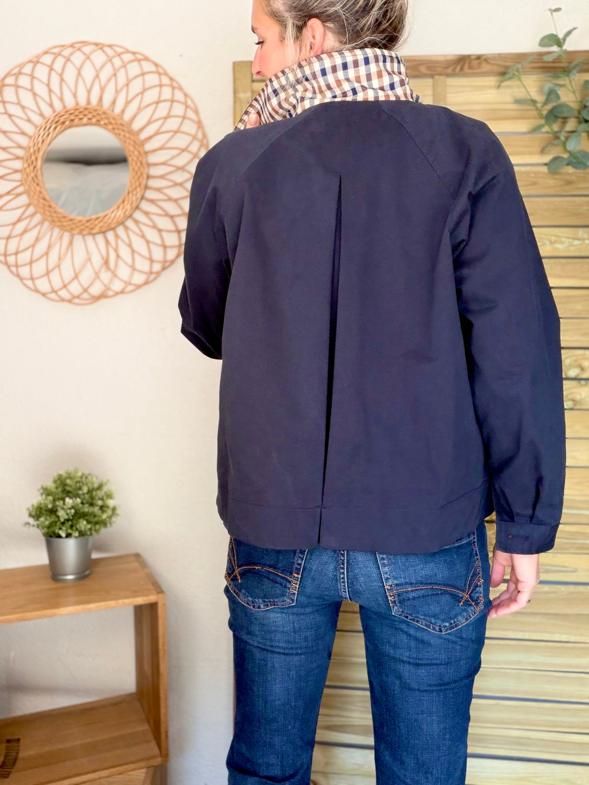 Veste Trench en coton avec carreaux - SOLÈNE Bleu marine • FIN DE SÉRIE