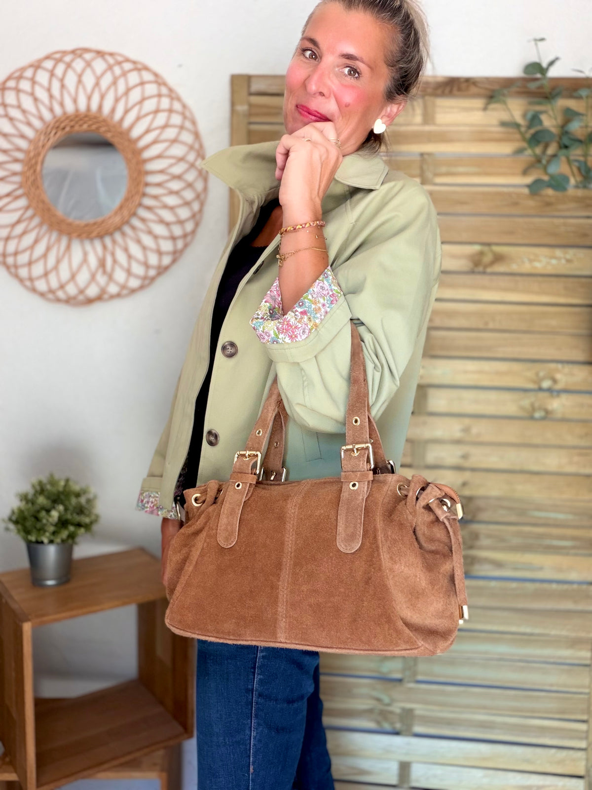 Sac à main en cuir daim GERY - Camel