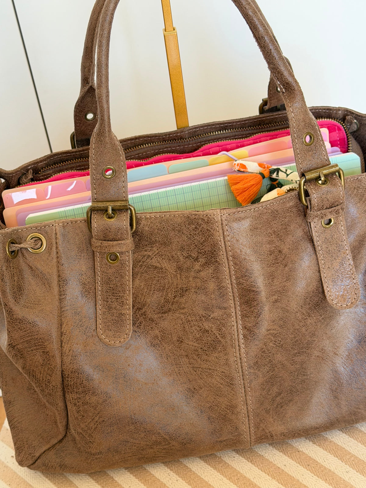 Sac cabas XL en cuir vieilli • COOPER Taupe