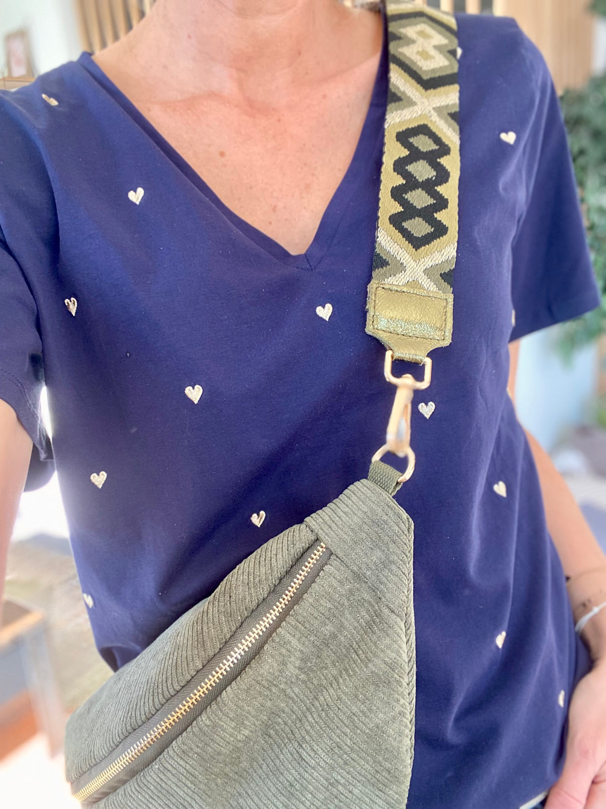 Sangle / Bandoulière en cuir irisé pour sacs / bananes - RACHEL (Losanges horizontaux)
