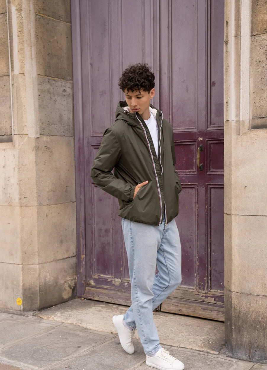 LAURA JO - Parka Imperméable Homme LOUIS* COURT Kaki / sherpa écru • DÉSTOCKAGE Taille XL