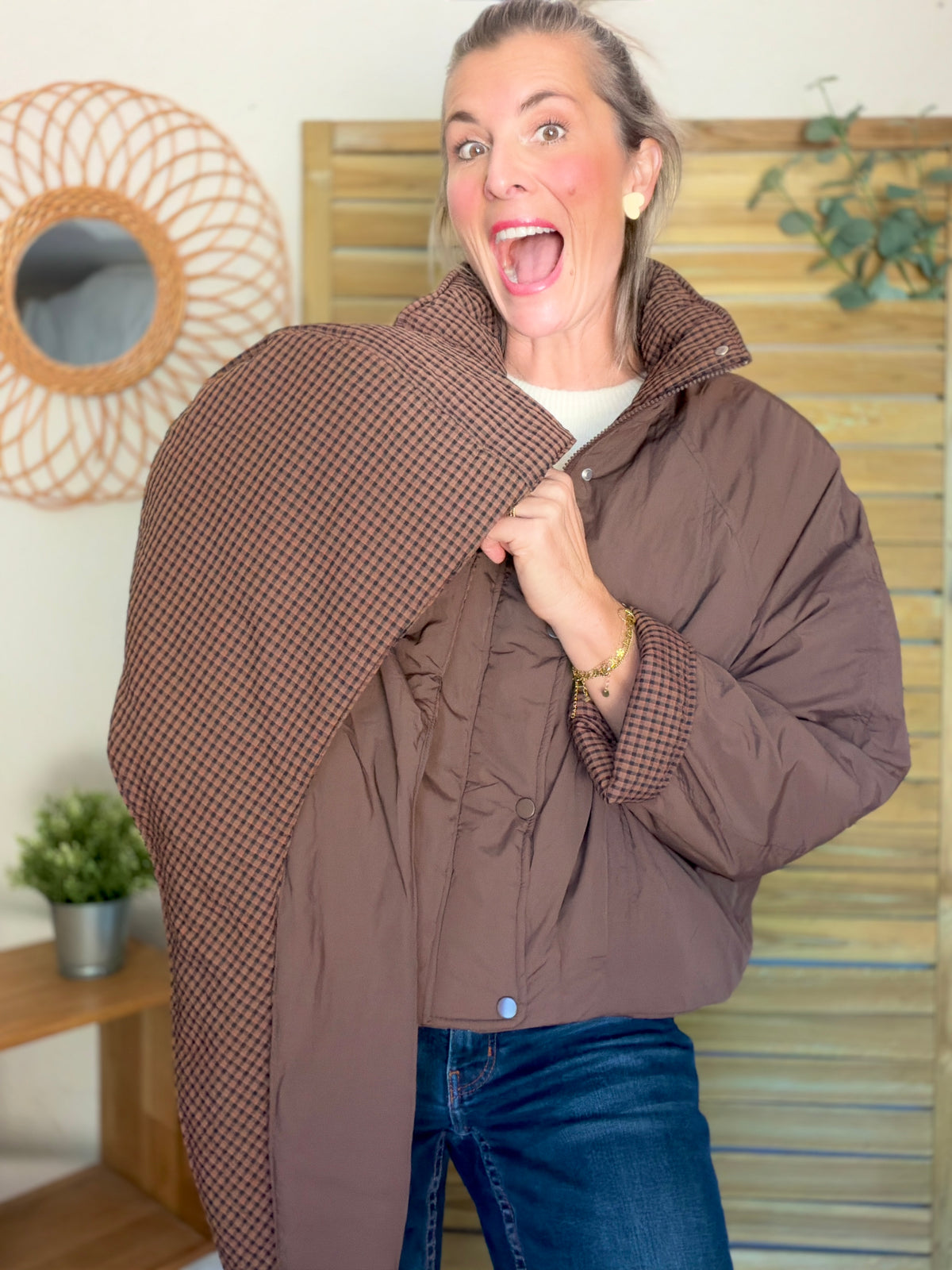 Veste matelassée capuche amovible réversible ODILE Chocolat