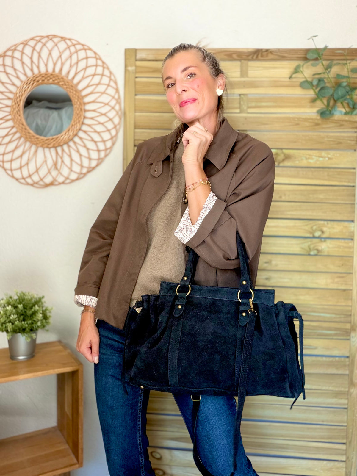 Sac cabas XL en cuir daim • PARKER Noir