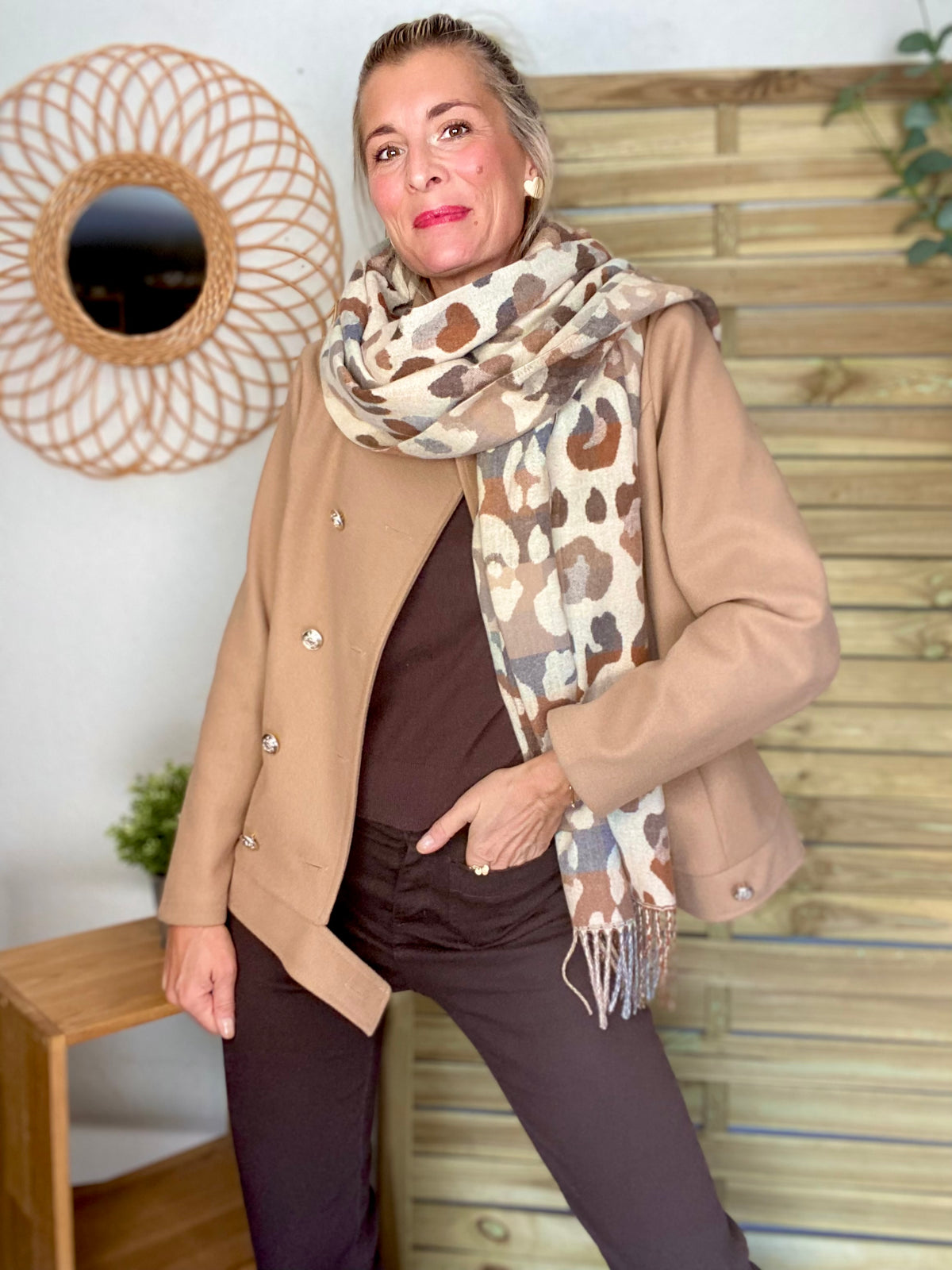 Écharpe douce AGNÈS Léo Beige 🐆
