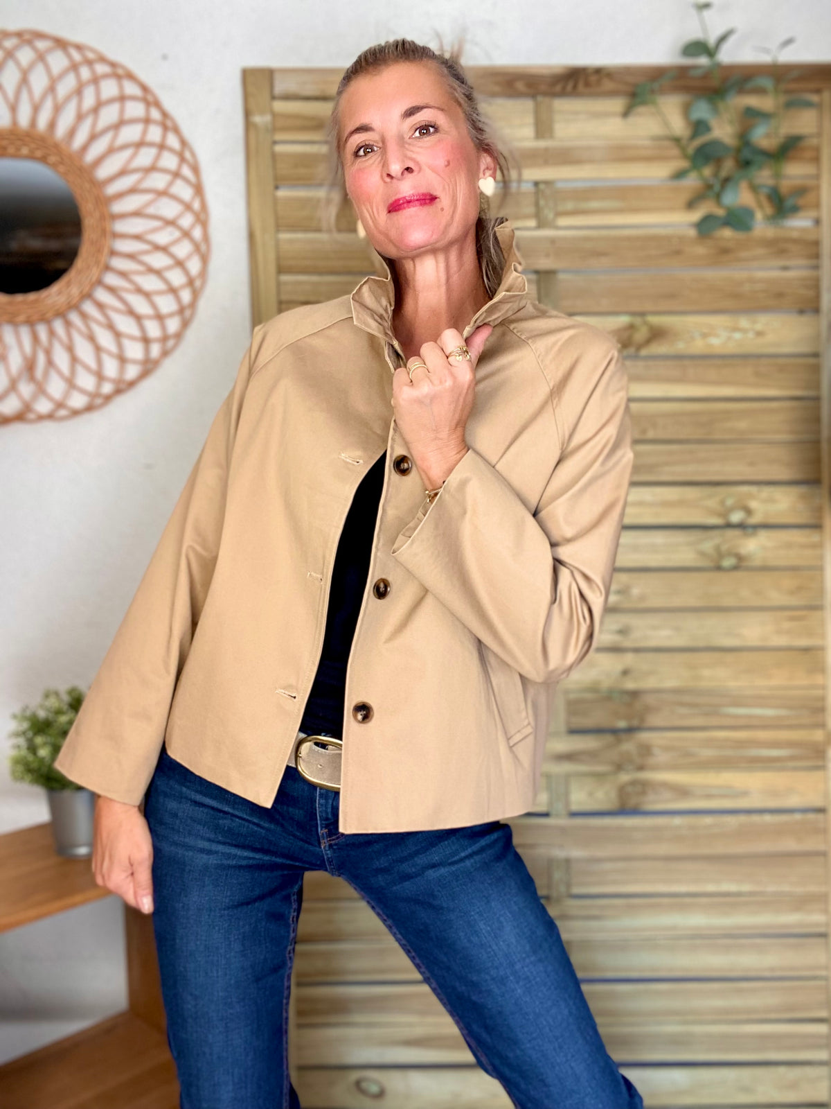 Veste Trench col victorien doublure carreaux - VICTORIA Beige Taupe