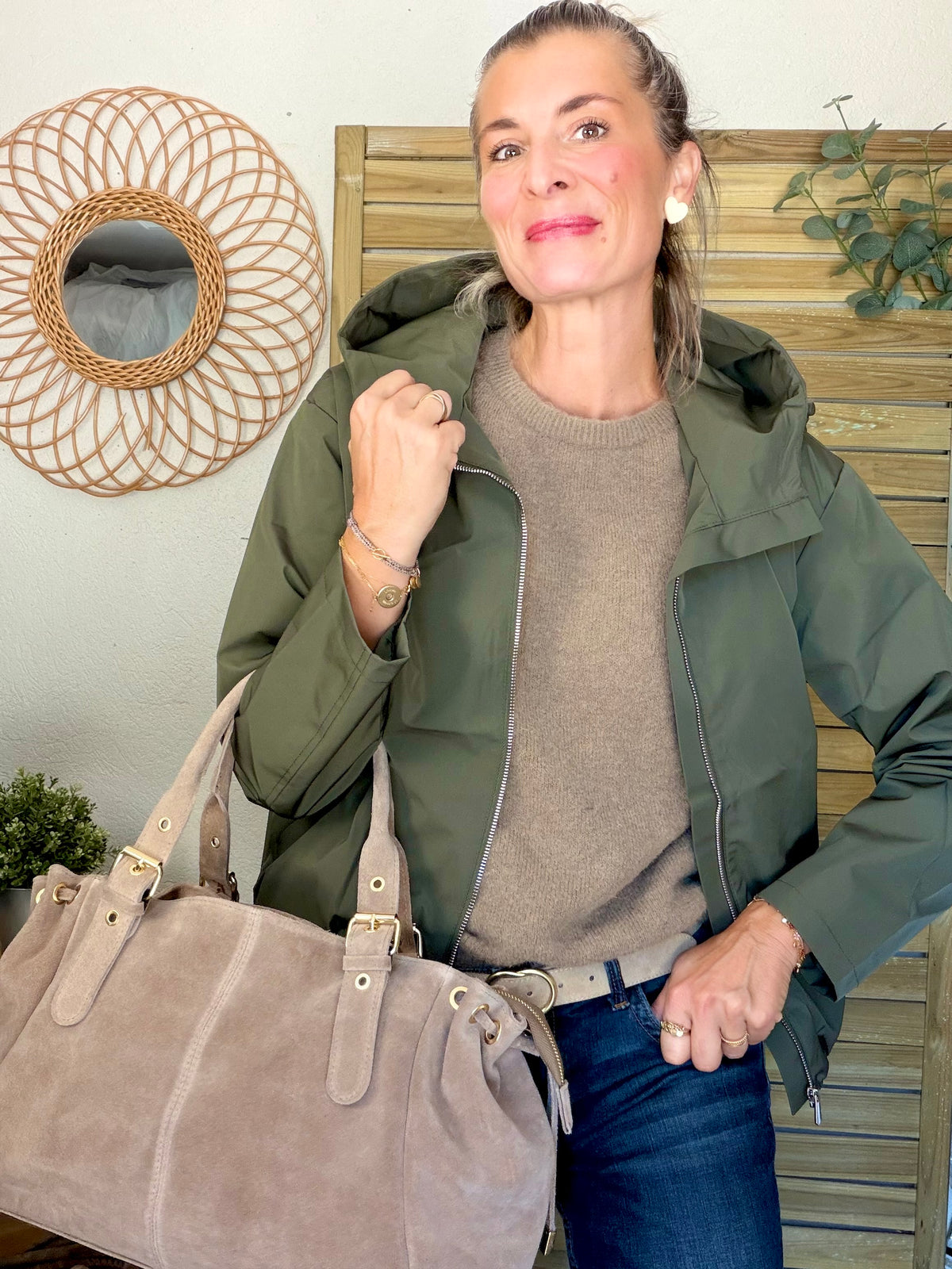 Sac cabas XL en cuir daim • JASPER Taupe