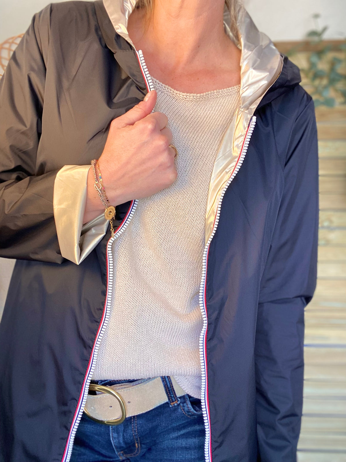 LAURA JO - Imperméable réversible léger GARANCE LONG - Noir/Doré • DESTOCKAGE sur Taille S