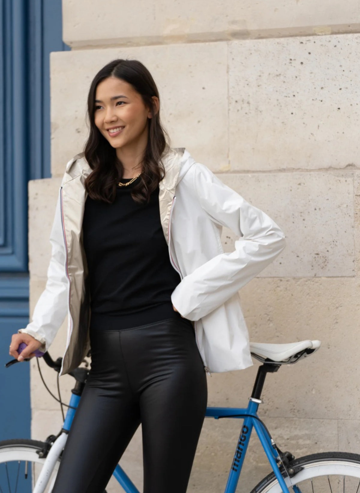 LAURA JO - Imperméable réversible GARANCE COURT léger - Blanc/Doré