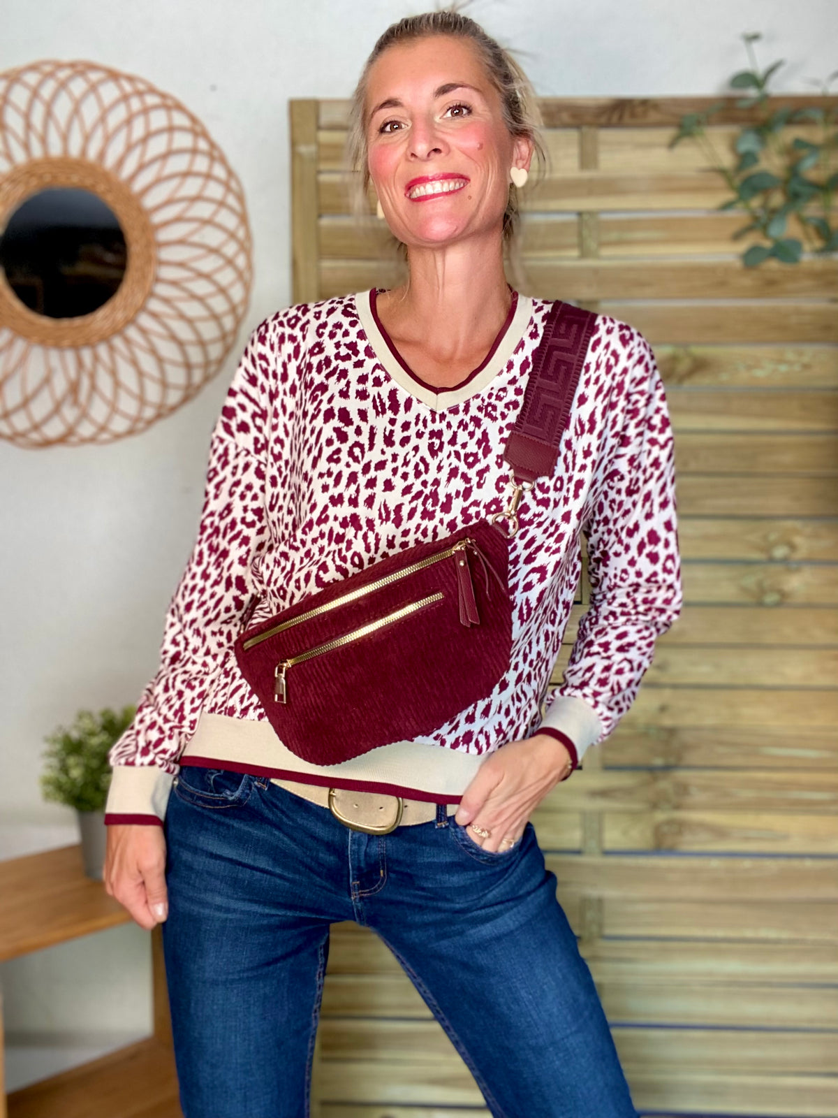Sweat imprimé Léo 🐆 AMANDINE - Bordeaux