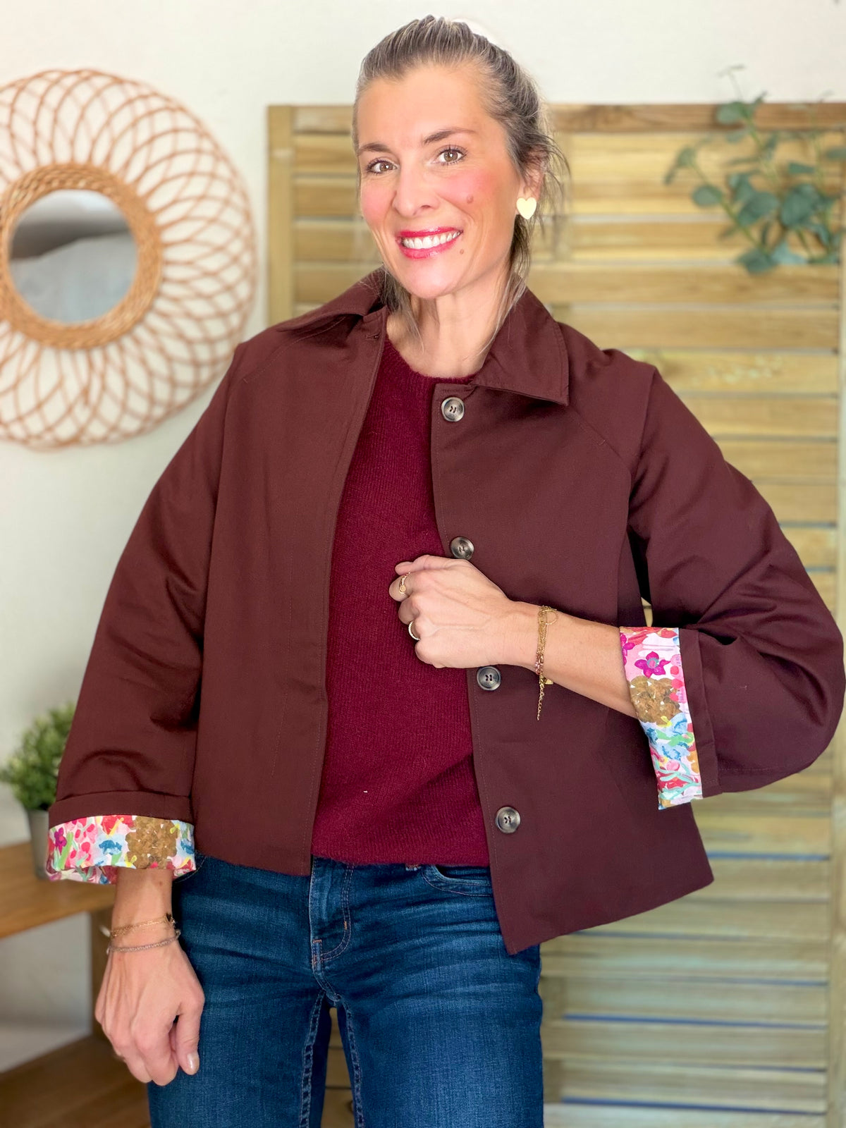 Veste Trench en coton Bordeaux fleuri - MAHAUT - LILI et LALA