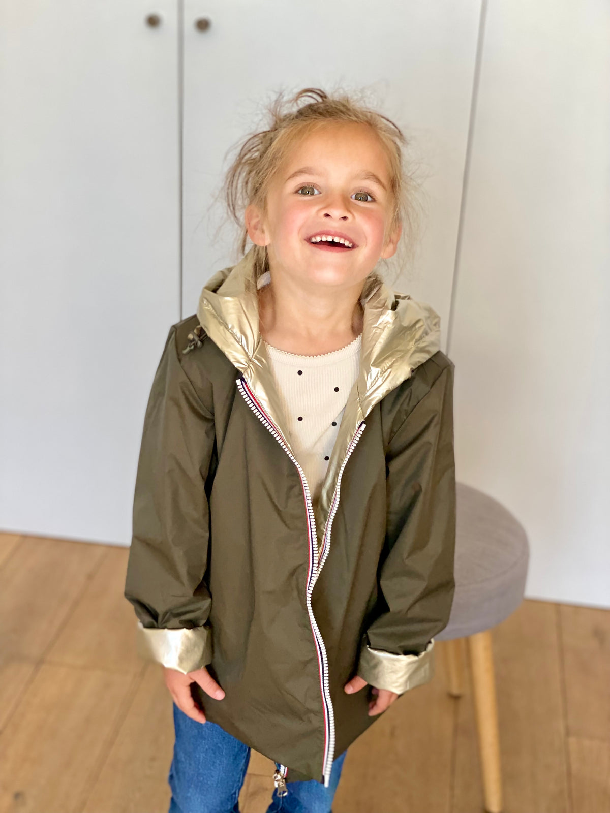 Imperméable réversible rembourré LOUISON KIDS enfant (mixte) - Kaki / Doré • DÉSTOCKAGE sur Taille 6 ans
