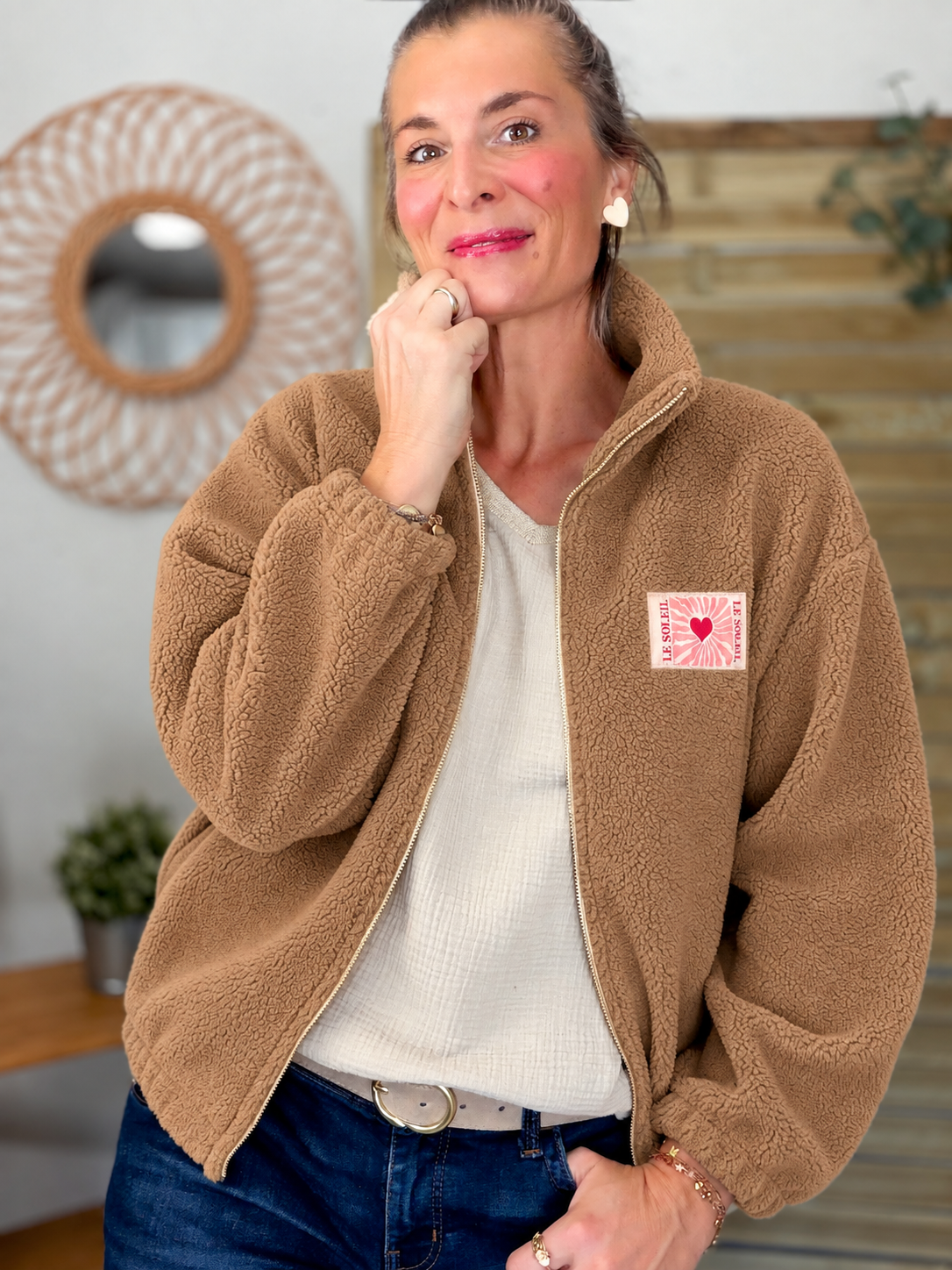 ⚡️ARRIVAGE • Veste teddy Sherpa zippée « Soleil » DORO Camel