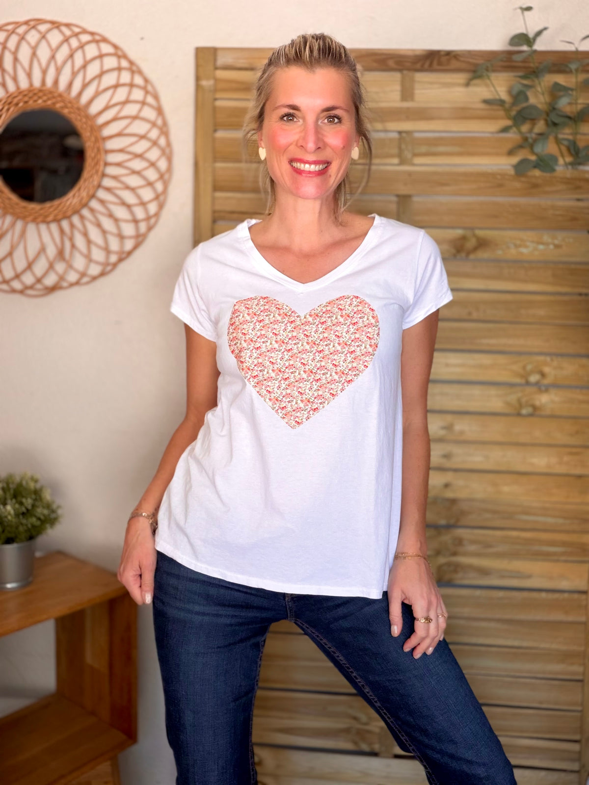Tee shirt Gros Coeur Liberty rouge rosé VERA ❤️ - FIN DE SÉRIE