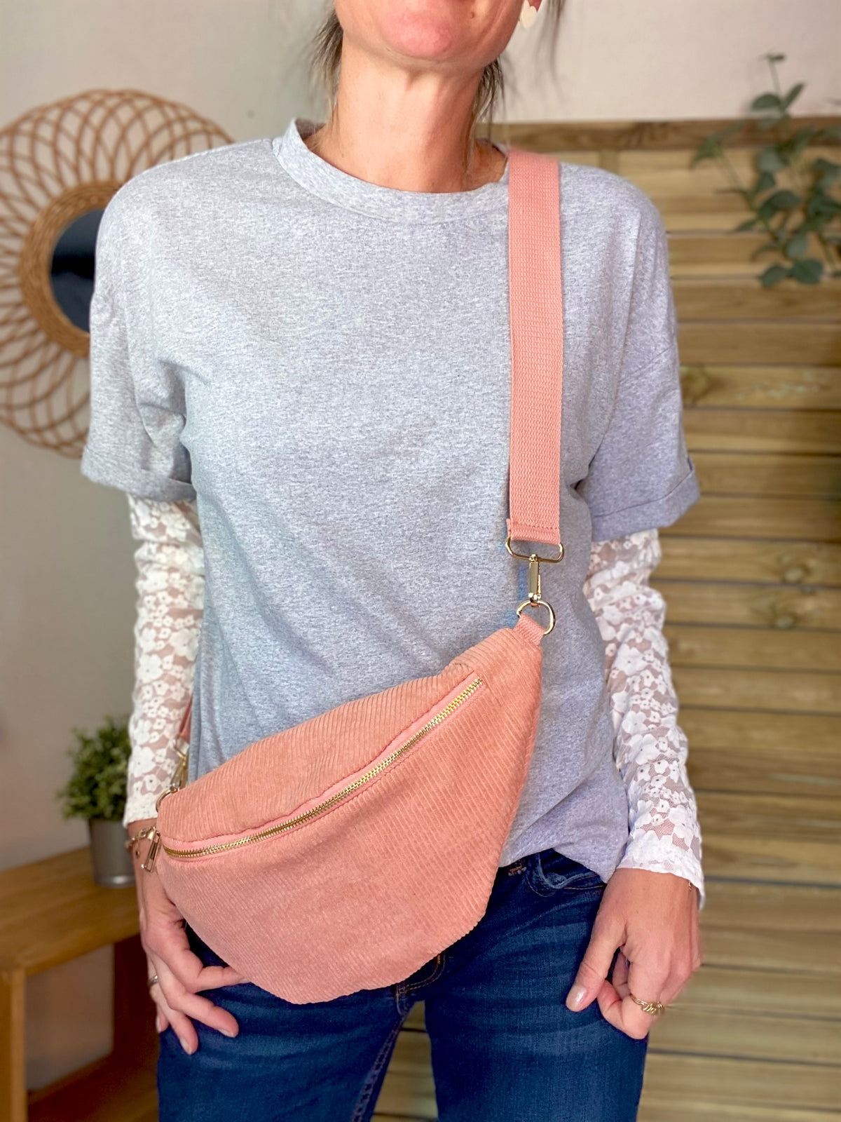 Sac banane XL velours côtelé Ciao Boum - IVY - Rose (20 coloris)