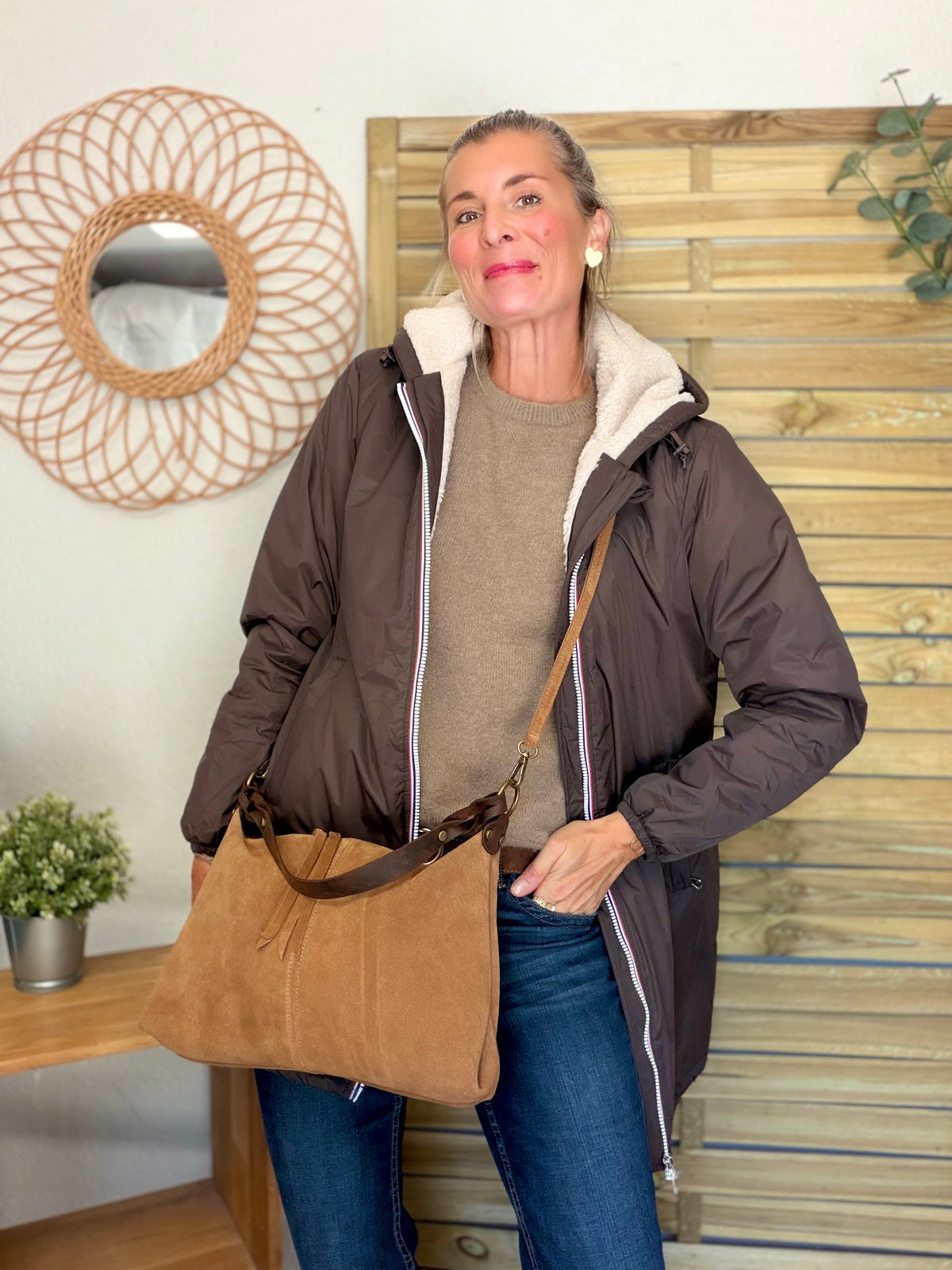 LAURA JO - Parka Imperméable LOUISE LONG Sherpa écru - Chocolat
