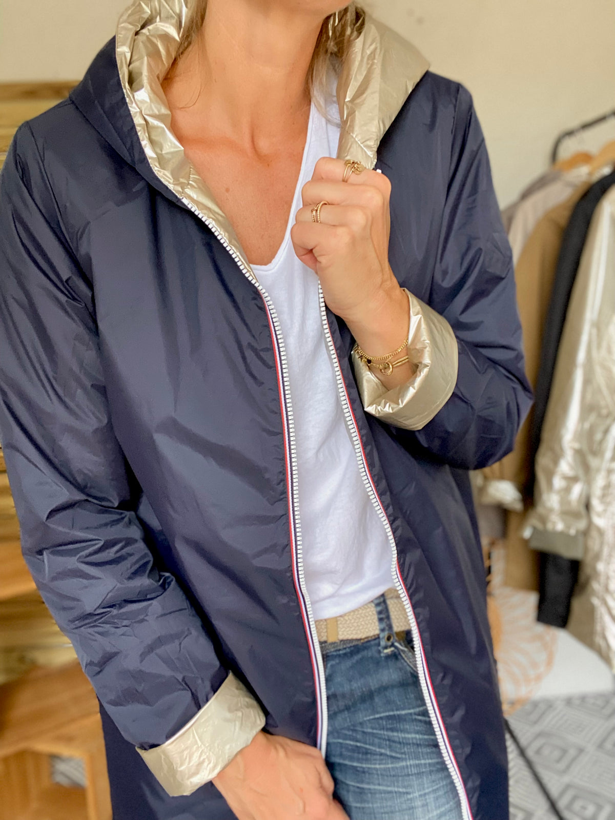 LAURA JO - Imperméable réversible rembourré LOUISON LONG - Marine/Doré