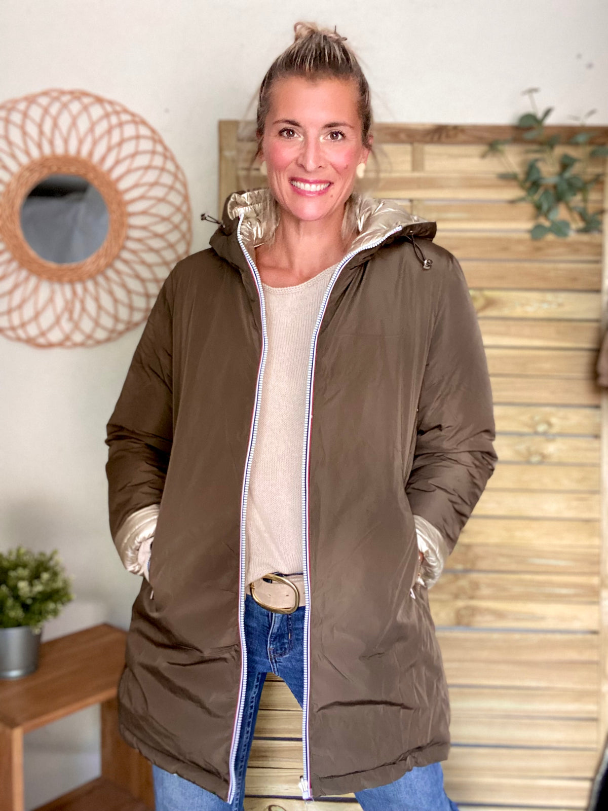 Doudoune imperméable réversible ANGÈLE LONG - Kaki - MELYA MELODY