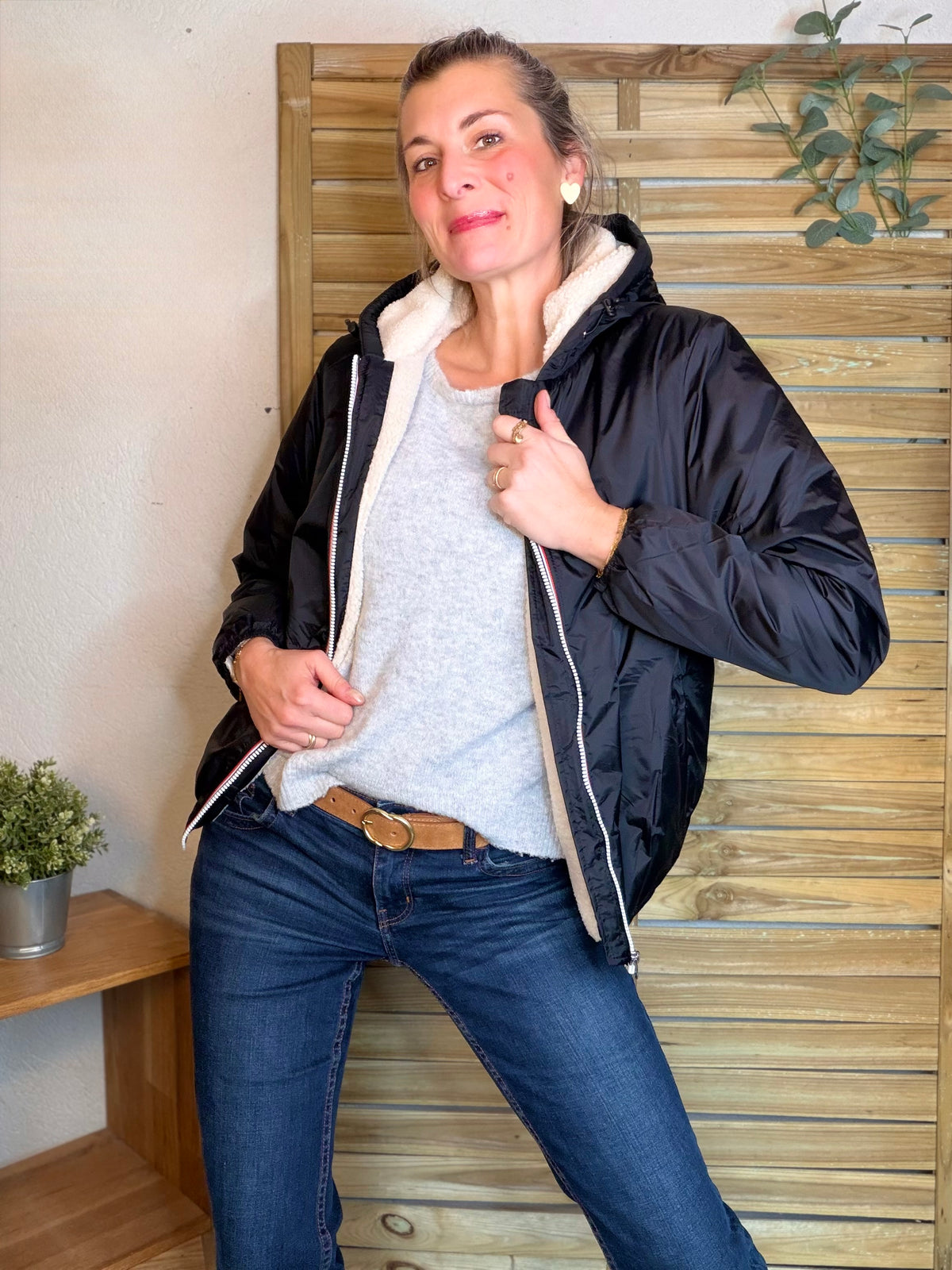 LAURA JO - Parka Imperméable LOUISE COURT sherpa - Noir - LAURA JO • DESTOCKAGE sur Taille L