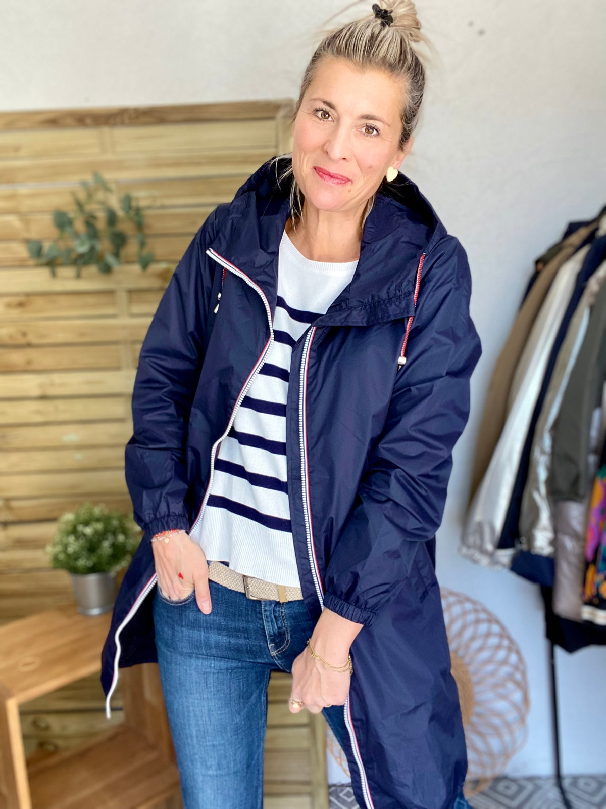 Imperméable mi-saison doublé SOLINE LONG - Bleu marine - LAURA JO - FIN DE SÉRIE