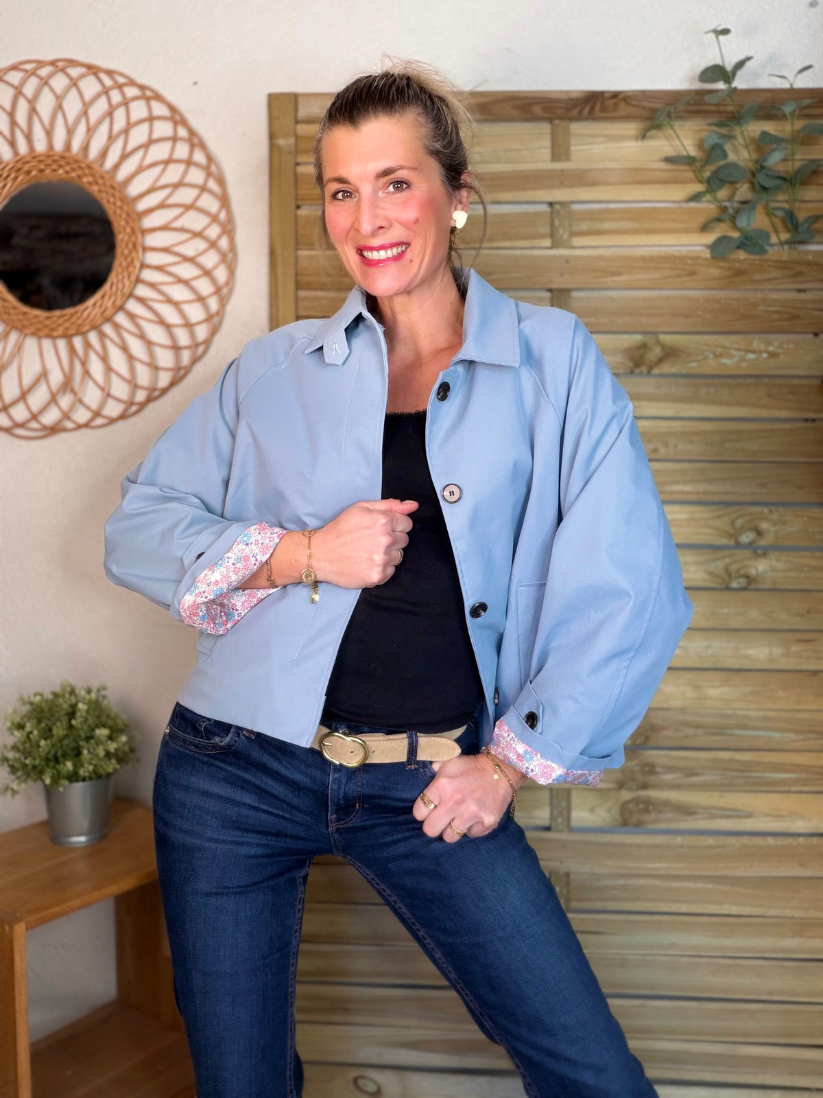 Veste Trench avec Liberty - MADELEINE Bleu ciel - FIN DE SÉRIE