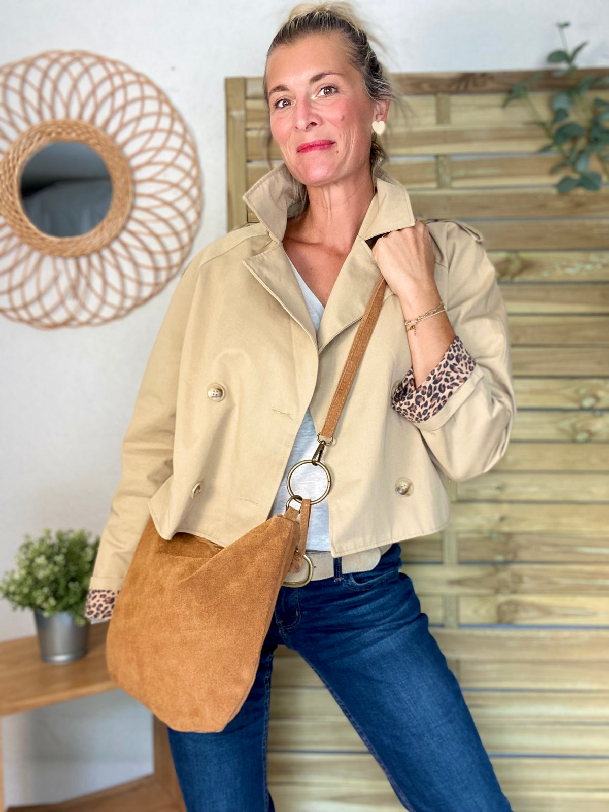 Veste Trench en coton beige avec Léo ROXANE