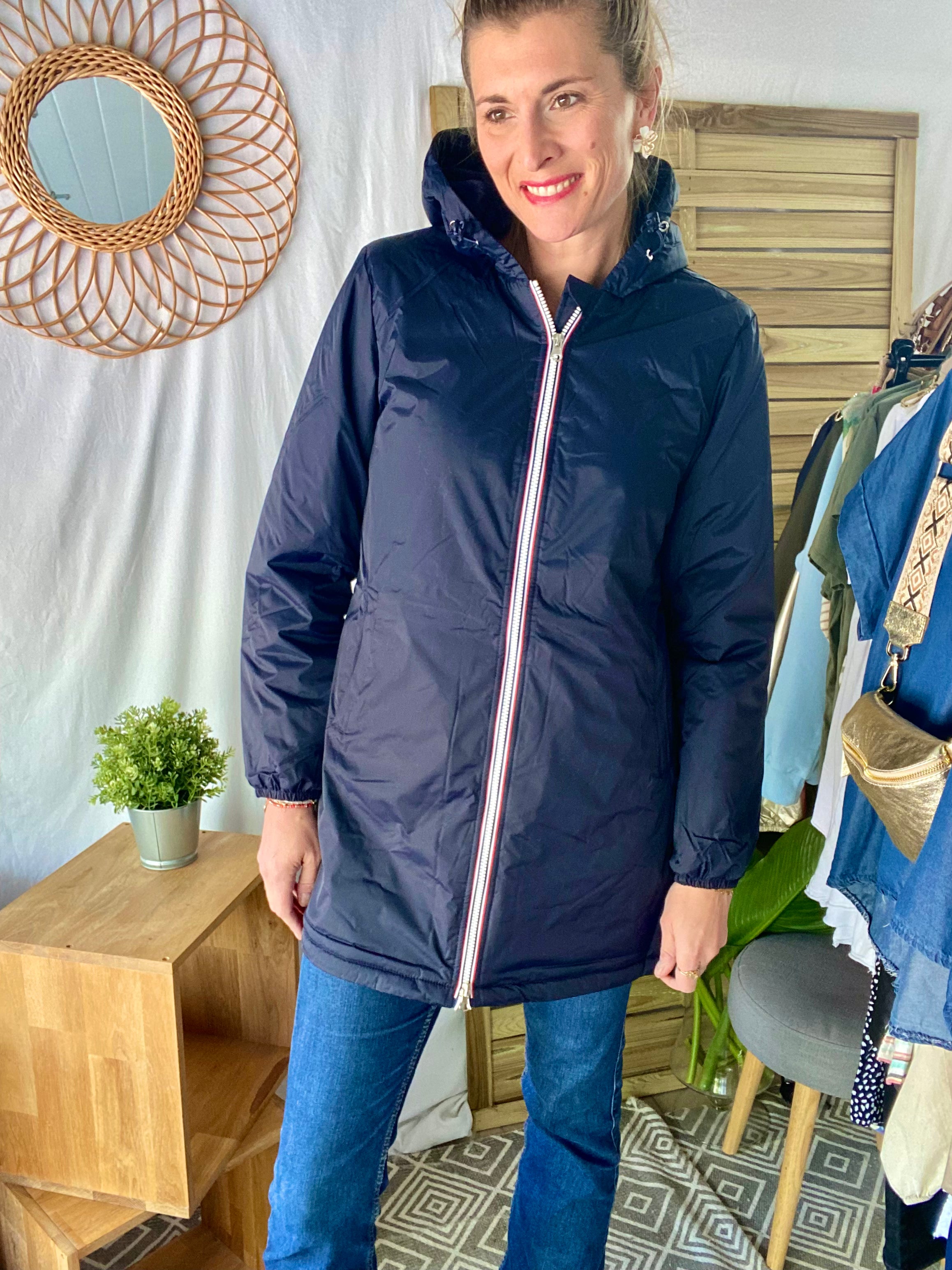 LAURA JO - Parka Imperméable LOUISE LONG fourré - Bleu Marine • DÉSTOCKAGE Taille S