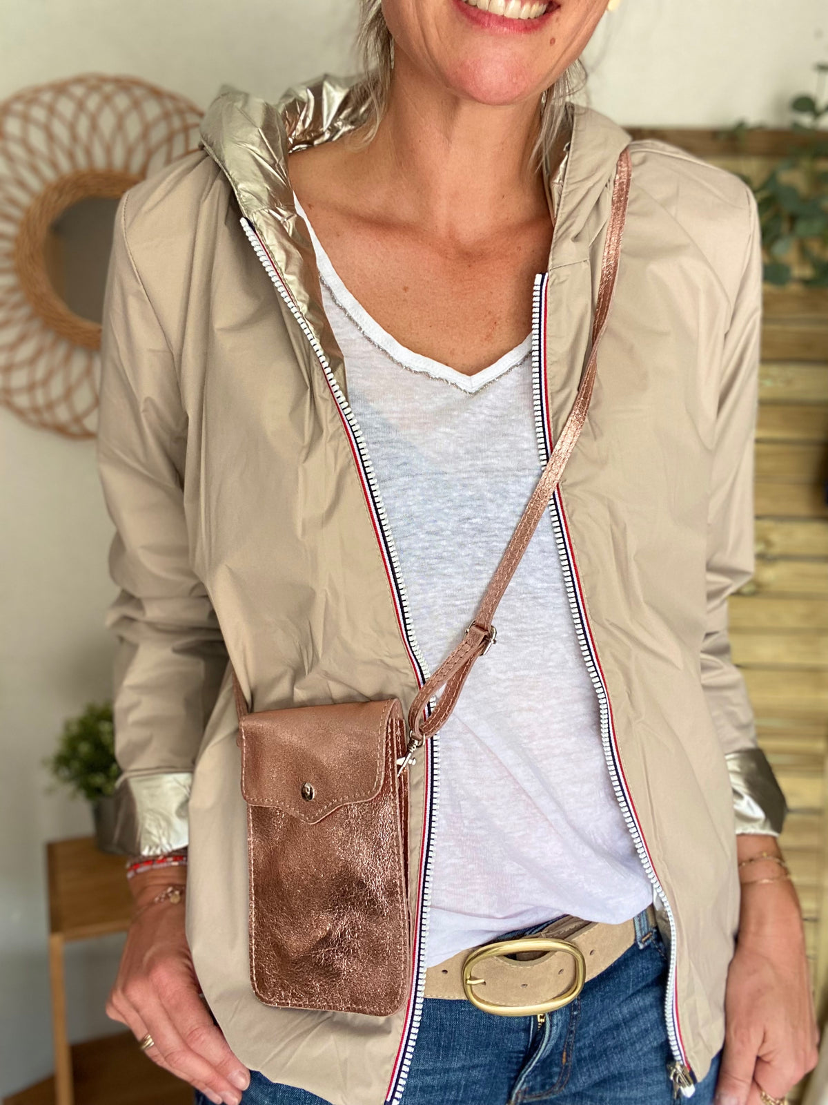Pochette bandoulière en cuir irisé - FLORE Rose Gold