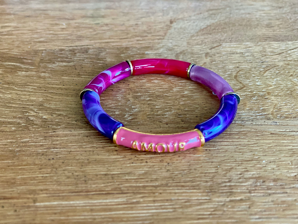Bracelet élastique en résine multicolore Amour - ELLA (12 coloris au choix)