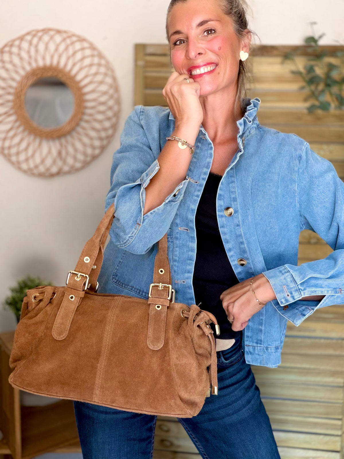 Sac à main en cuir daim GERY - Camel
