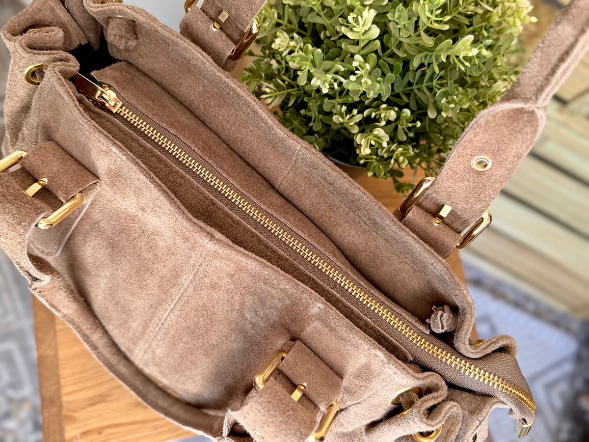 Sac à main en cuir daim GERY - Taupe