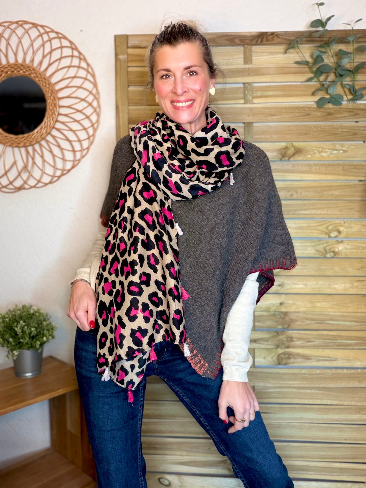 Foulard Léo CLEM - Beige / Fuschia 🐆
