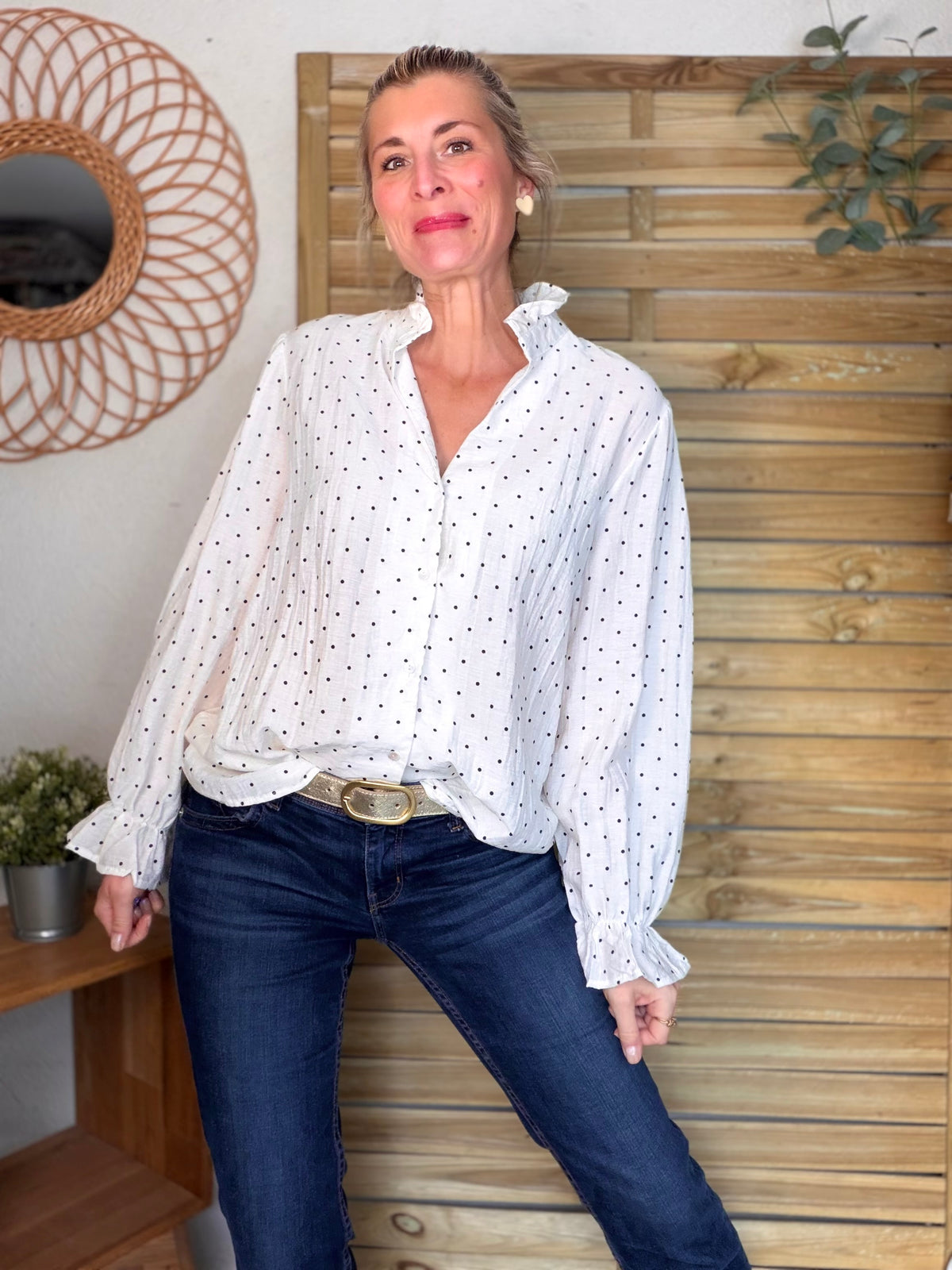 Blouse écrue à pois MAËLYS - FIN DE SÉRIE