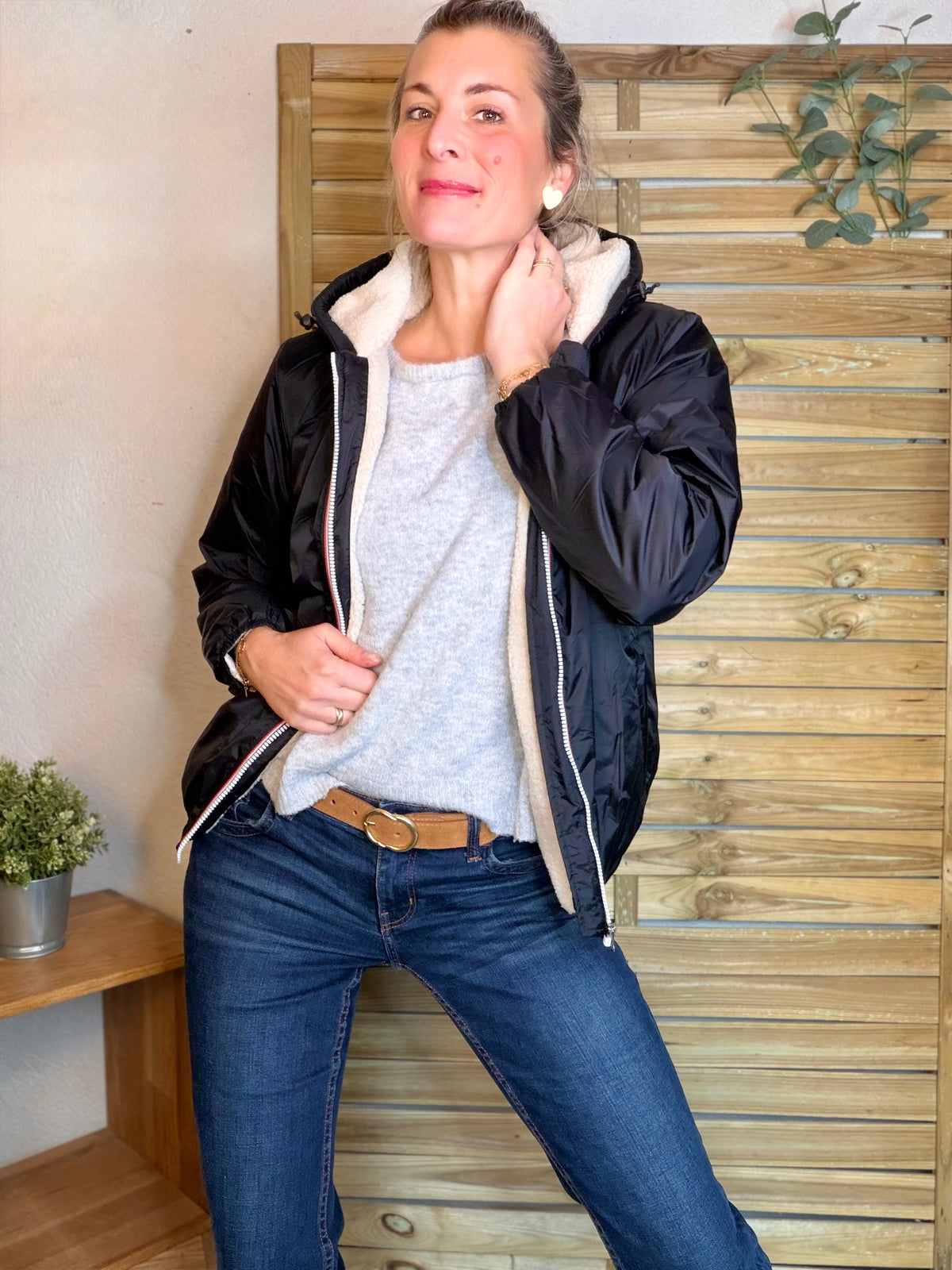 LAURA JO - Parka Imperméable LOUISE COURT sherpa - Noir - LAURA JO • DESTOCKAGE sur Taille L