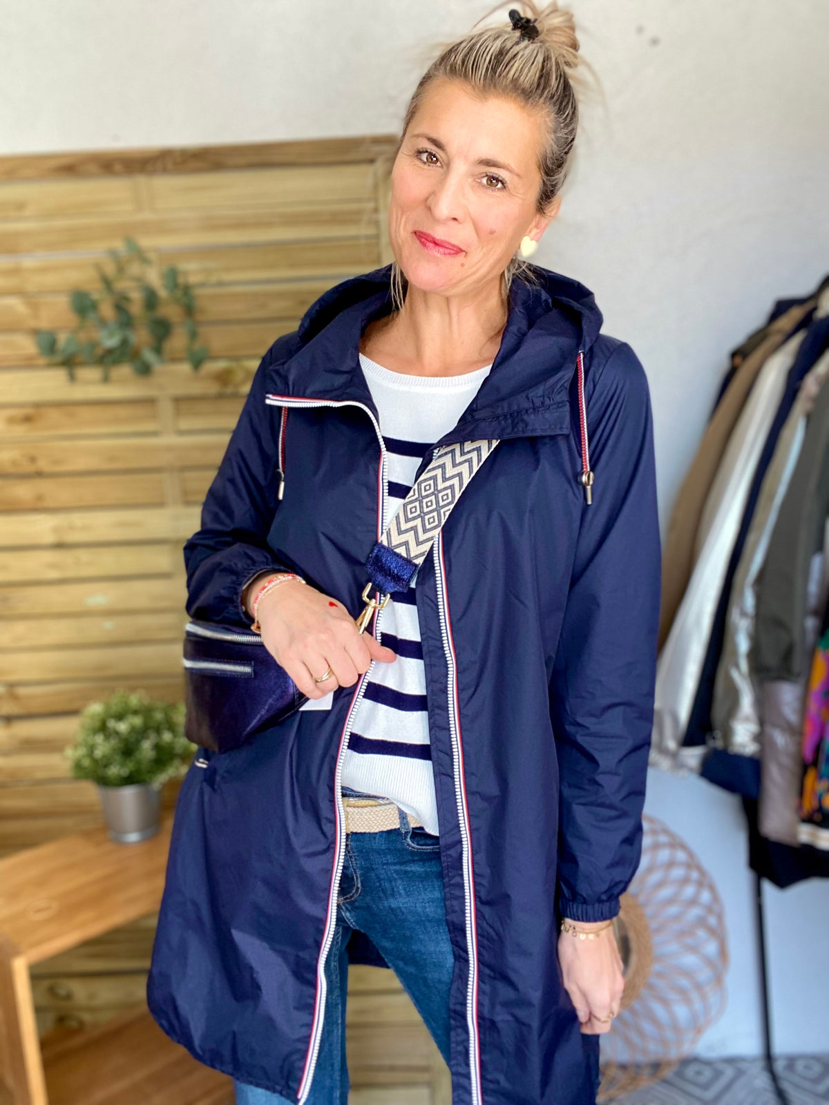 Imperméable mi-saison doublé SOLINE LONG - Bleu marine - LAURA JO - FIN DE SÉRIE