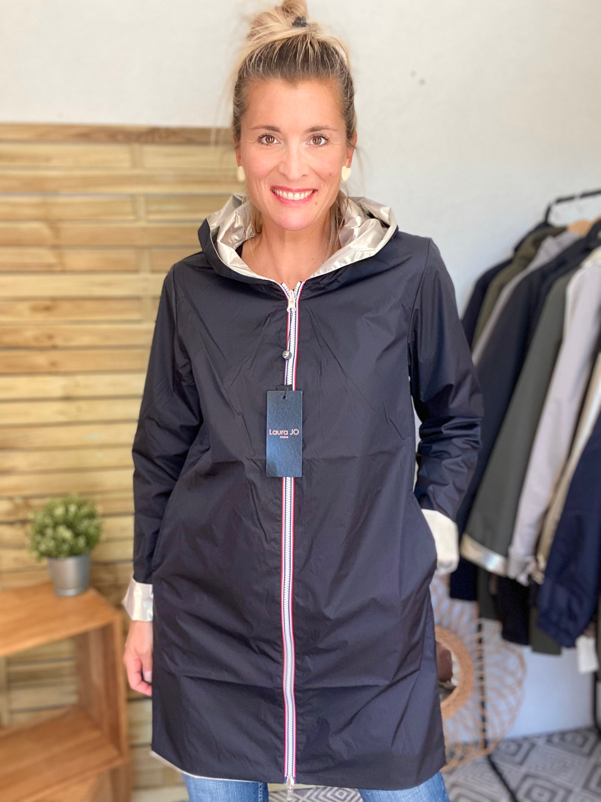 LAURA JO - Imperméable réversible léger GARANCE LONG - Noir/Doré • DESTOCKAGE sur Taille S
