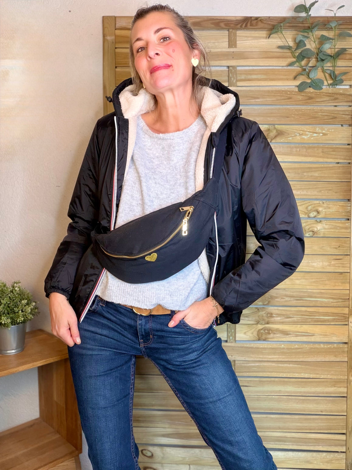 LAURA JO - Parka Imperméable LOUISE COURT sherpa - Noir - LAURA JO • DESTOCKAGE sur Taille L