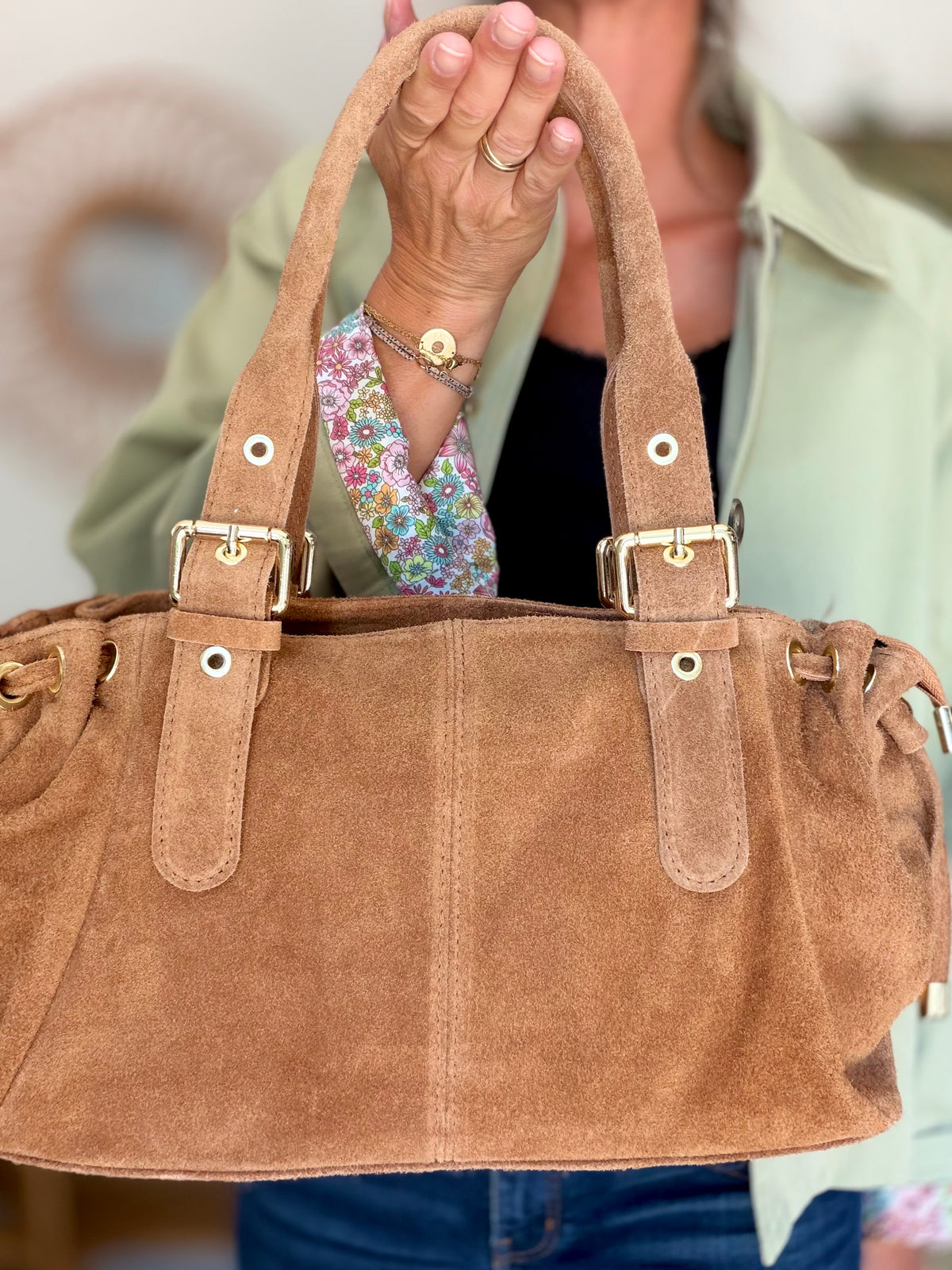 Sac à main en cuir daim GERY - Camel