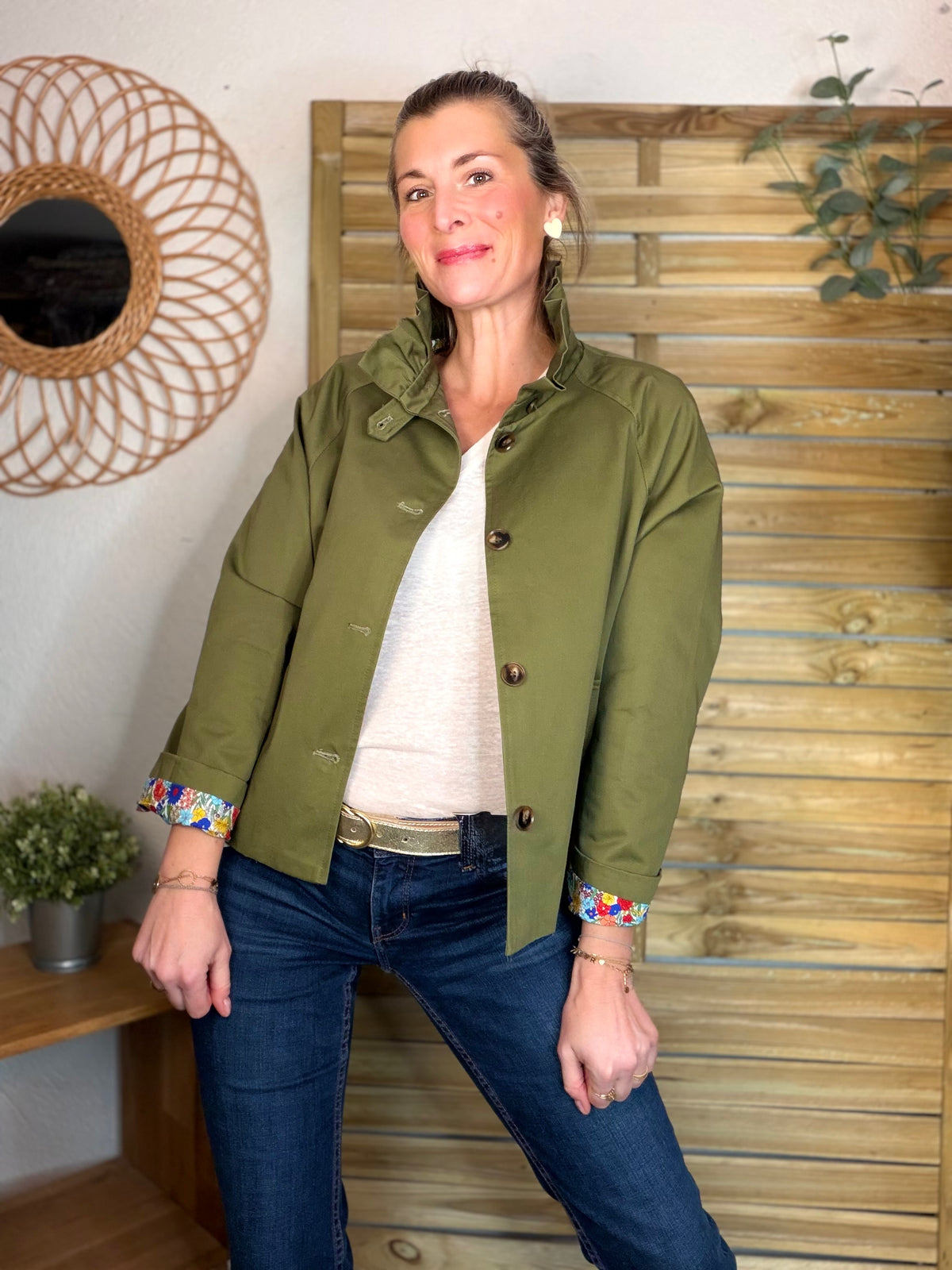 Veste Trench col victorien avec Liberty - VICTORIA Kaki - FIN DE SÉRIE